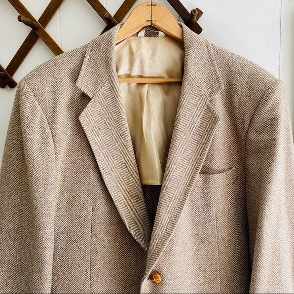 Vintage Wool Herringbone Elbow Padded Blazer - Picture 2 of 8